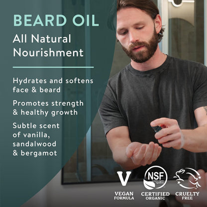 Badger Beard Oil, Babassu & Jojoba, Certified Organic Premium Beard Conditioner for Dry Skin & Long Beards, 1 fl oz Avelisse