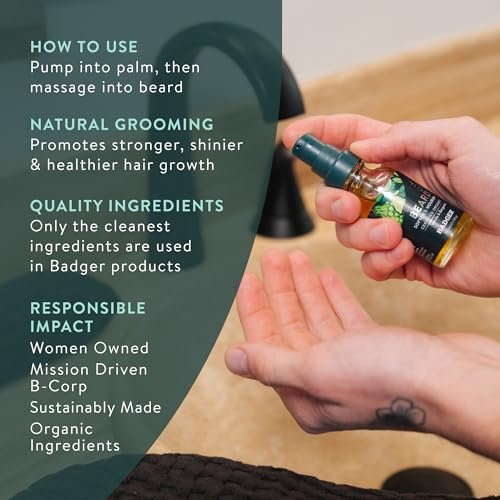 Badger Beard Oil, Babassu & Jojoba, Certified Organic Premium Beard Conditioner for Dry Skin & Long Beards, 1 fl oz Avelisse