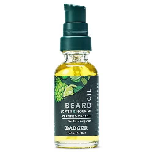 Badger Beard Oil, Babassu & Jojoba, Certified Organic Premium Beard Conditioner for Dry Skin & Long Beards, 1 fl oz Avelisse