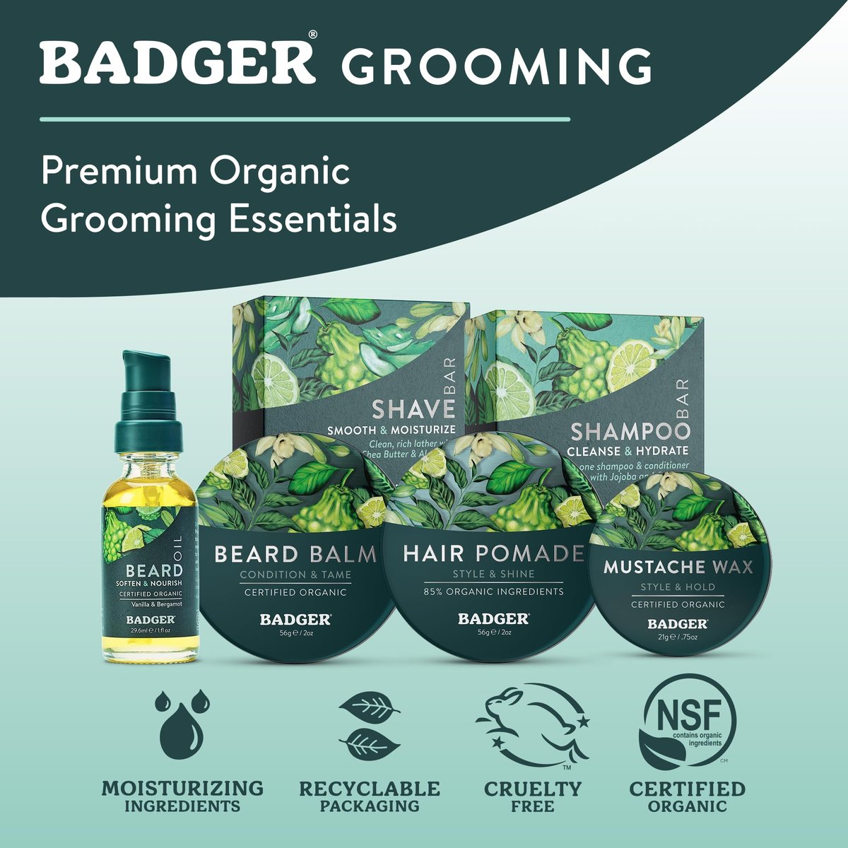 Badger Beard Oil, Babassu & Jojoba, Certified Organic Premium Beard Conditioner for Dry Skin & Long Beards, 1 fl oz Avelisse
