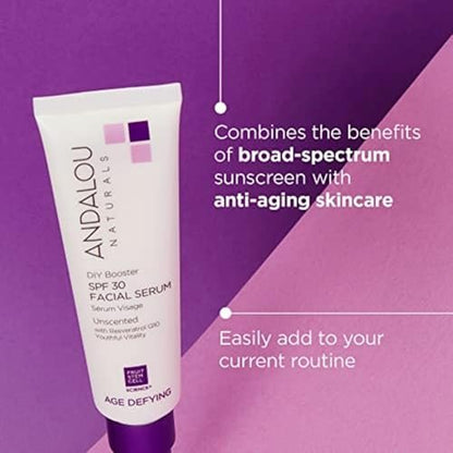 Andalou Naturals DIY Booster SPF 30 Facial Serum Unscented – Anti-Aging Sunscreen for Dry Skin, 2 Fl Oz