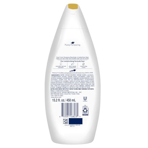 Dove Purely Pampering Body Wash 3-Pack – Shea Butter & Warm Vanilla, 15.2 oz Each – Soft, Smooth Skin Avelisse