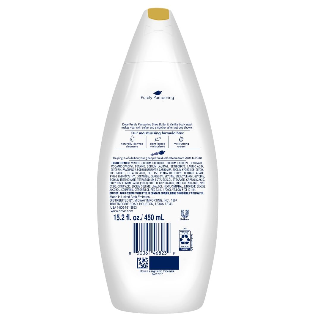 Dove Purely Pampering Body Wash 3-Pack – Shea Butter & Warm Vanilla, 15.2 oz Each – Soft, Smooth Skin Avelisse