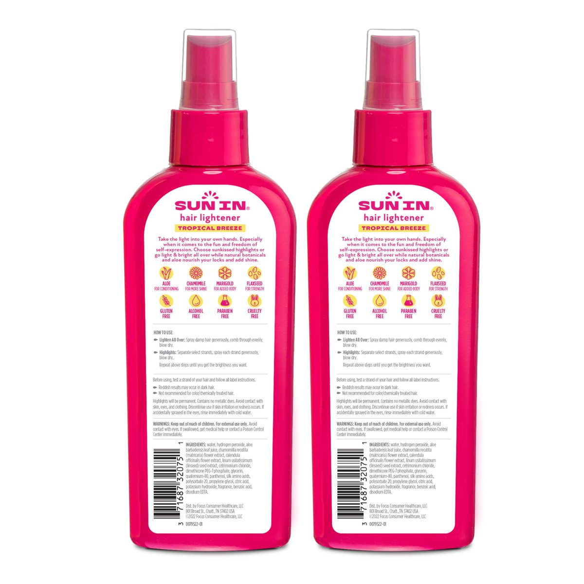 Sun In Hair Lightener Tropical Breeze - Alcohol-Free with Aloe, Chamomile & Flaxseed (4.7 fl oz, Pack of 2) Avelisse