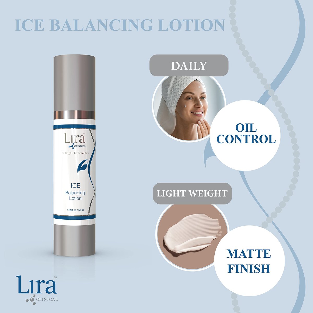 Lira Clinical ICE Balancing Lotion - Lightweight Oil Control Moisturizer with Niacinamide & Salicylic Acid - Soothing Facial Hydrator for Oily & Combination Skin - 50 ml Avelisse