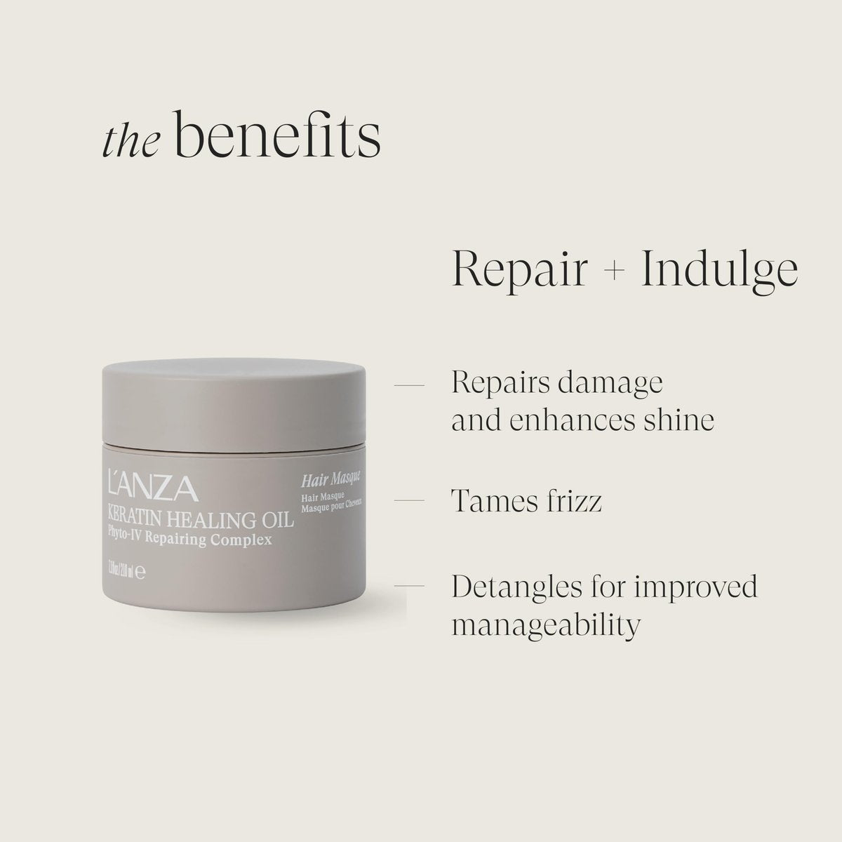 L'ANZA Keratin Healing Oil Intensive Hair Masque - Deep Conditioning Mask for Damaged Hair, Restores Moisture & Shine, Color Safe, Sulfate Free (7.1 fl oz) Avelisse