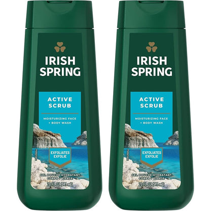 Irish Spring Active Scrub Body Wash & Face Exfoliating Gel, 18 Fl Oz (Pack of 2) Avelisse