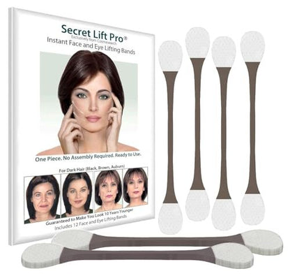 Secret Lift Pro Face and Eye Lift Tapes with Bands - Pre-Assembled for Instant Lift (Dark Hair, 12 Count) Avelisse
