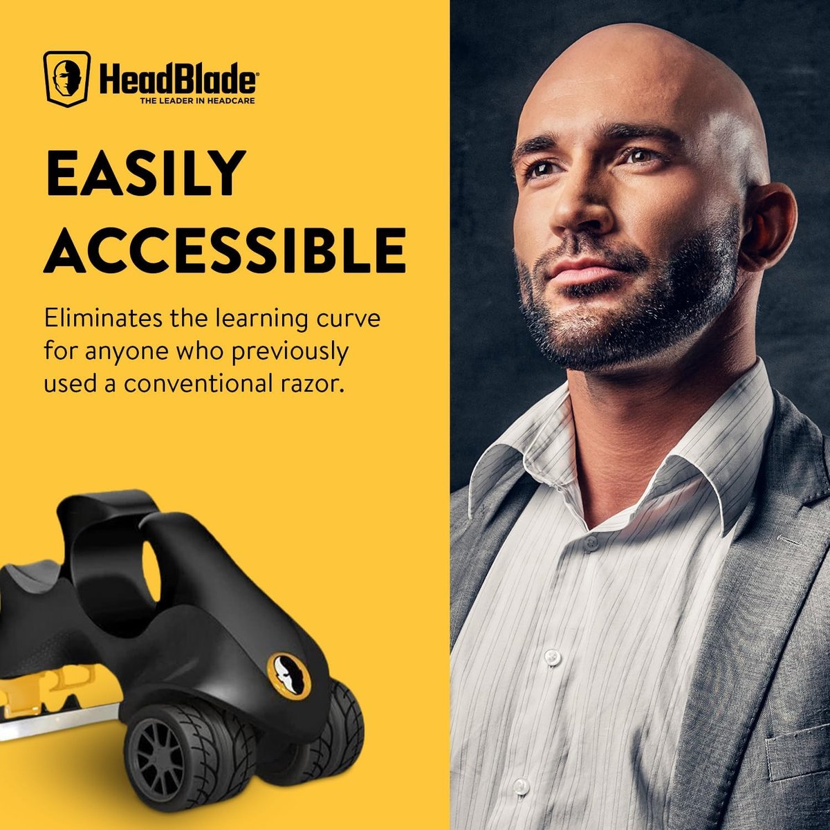 HeadBlade LE ATX Men's Head Shaving Razor – Black, Rigid Body, Multiblade Design, Non-Slip Rubber Ring for Easy Reach & Close Shave Avelisse