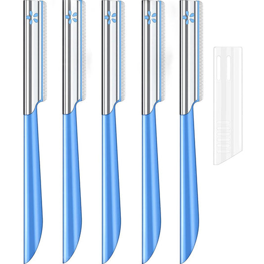 NANAN Women Facial Razor for Hair Removal - Dermaplaning Tool Peach Fuzz Trimmer, Fine Hair Remover Eyebrow Razors and Dermaplane Face Shavers for Sensitive Skin, Travel Essential (Blue-5pcs)