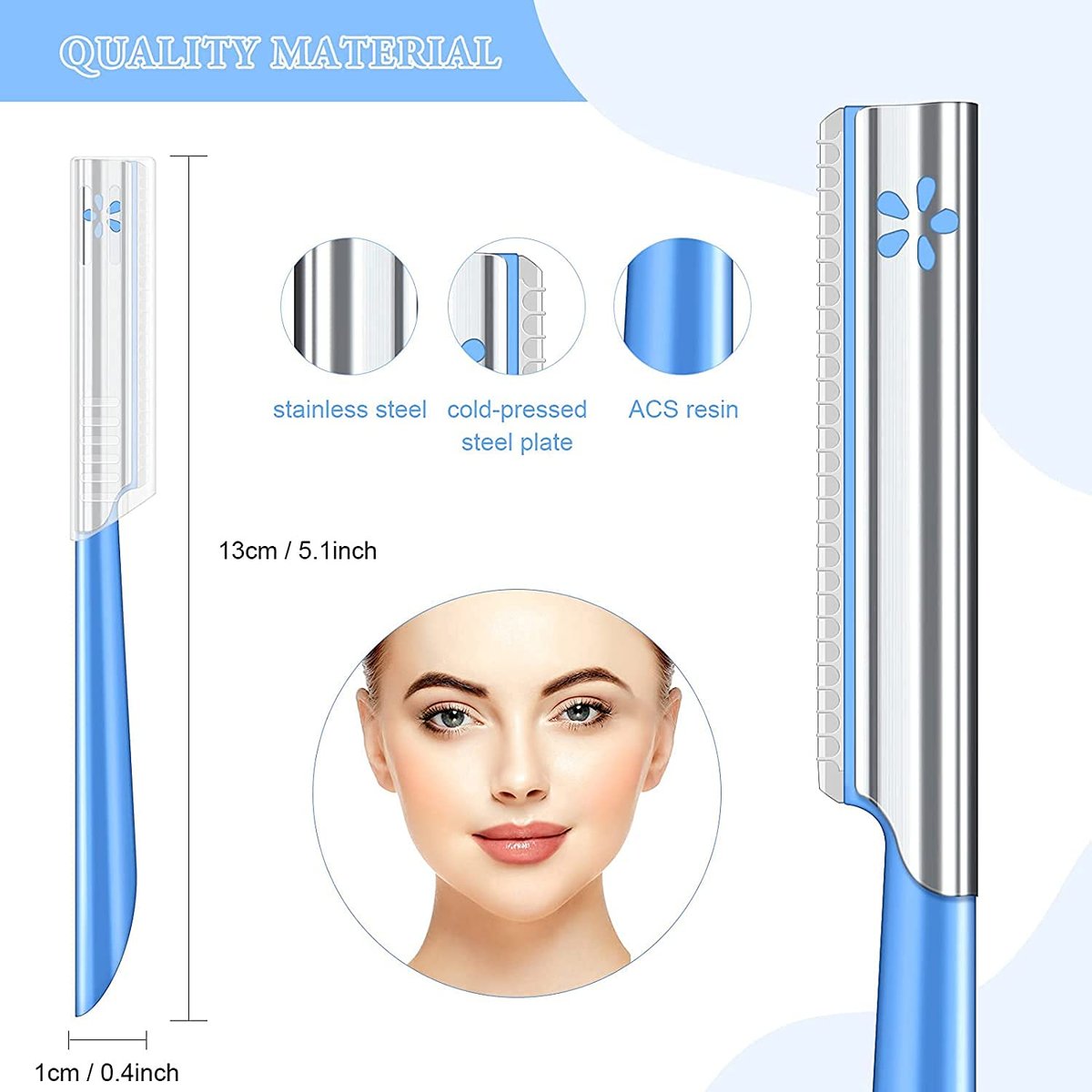 NANAN Women Facial Razor for Hair Removal - Dermaplaning Tool Peach Fuzz Trimmer, Fine Hair Remover Eyebrow Razors and Dermaplane Face Shavers for Sensitive Skin, Travel Essential (Blue-5pcs) - görsel 7