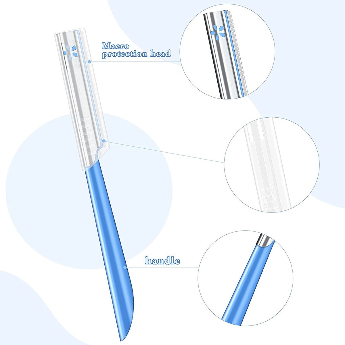 NANAN Women Facial Razor for Hair Removal - Dermaplaning Tool Peach Fuzz Trimmer, Fine Hair Remover Eyebrow Razors and Dermaplane Face Shavers for Sensitive Skin, Travel Essential (Blue-5pcs) - görsel 5