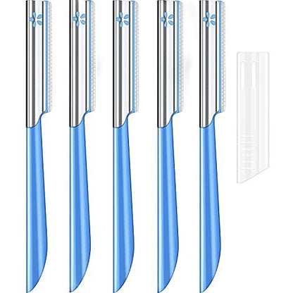 NANAN Women Facial Razor for Hair Removal - Dermaplaning Tool Peach Fuzz Trimmer, Fine Hair Remover Eyebrow Razors and Dermaplane Face Shavers for Sensitive Skin, Travel Essential (Blue-5pcs)