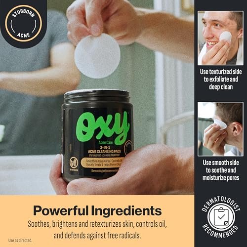 Oxy 3-IN-1 Acne Facial Cleansing Pads, Maximum Strength 2% Salicylic Acid Stubborn Acne Treatment, Controls Oil, Unclogs Pores, Smooths & Brightens Skin, Dermatologist Recommended, 90 Pads - görsel 8