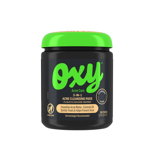 Oxy 3-IN-1 Acne Facial Cleansing Pads, Maximum Strength 2% Salicylic Acid Stubborn Acne Treatment, Controls Oil, Unclogs Pores, Smooths & Brightens Skin, Dermatologist Recommended, 90 Pads