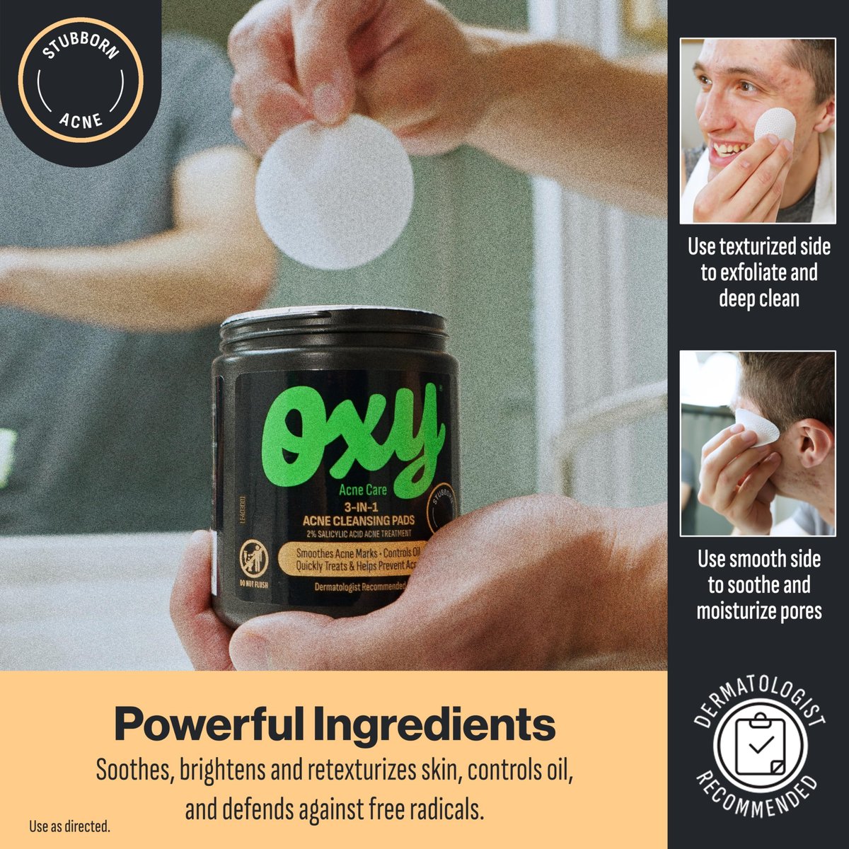 Oxy 3-IN-1 Acne Facial Cleansing Pads, Maximum Strength 2% Salicylic Acid Stubborn Acne Treatment, Controls Oil, Unclogs Pores, Smooths & Brightens Skin, Dermatologist Recommended, 90 Pads - görsel 7