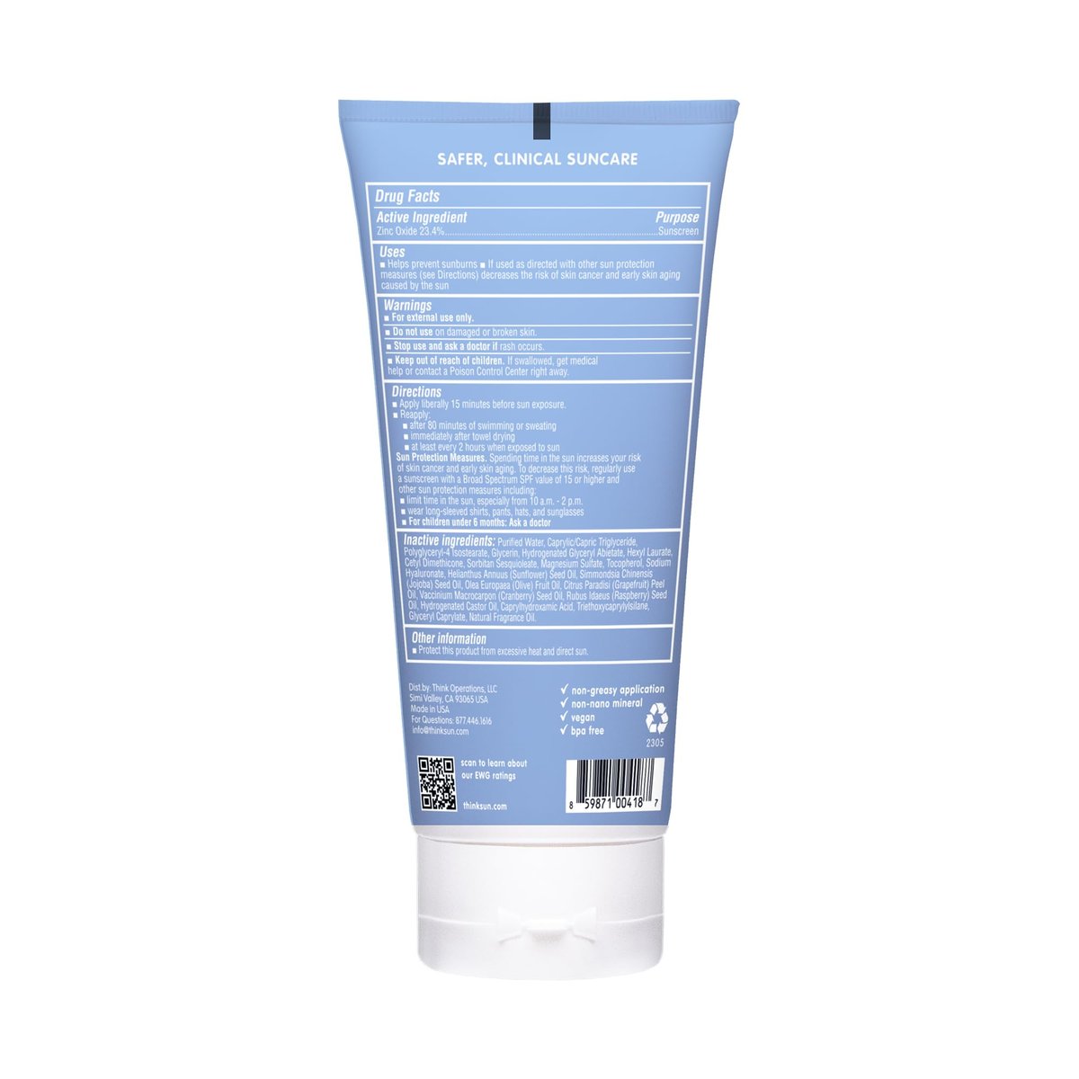 Thinksport SPF 50+ Mineral Sunscreen – Natural, Water-Resistant Sunblock for Active Lifestyles, Vegan & Reef Friendly, 6 oz Avelisse