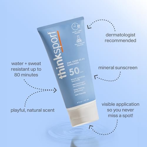 Thinksport SPF 50+ Mineral Sunscreen – Natural, Water-Resistant Sunblock for Active Lifestyles, Vegan & Reef Friendly, 6 oz Avelisse