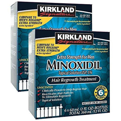 Kirkland Minoxidil 5% Extra Strength Hair Regrowth for Men - 1 Year Supply (Value Pack, 2 x 12 Fl Oz)