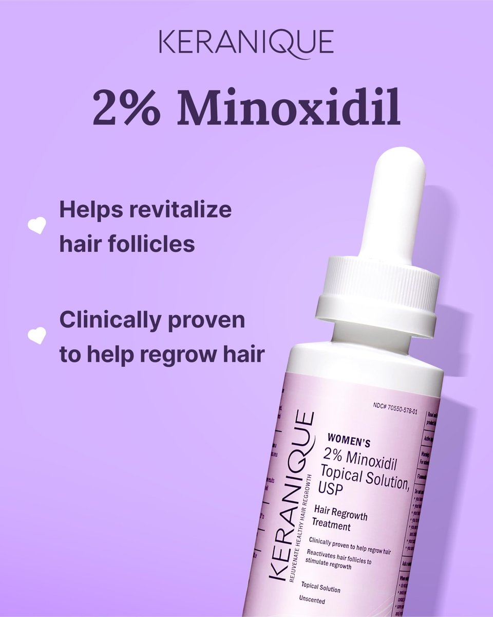 Keranique Hair Regrowth Treatment Dropper – 2% Minoxidil for Women, 2 Fl Oz 30-Day Supply – Revitalize Hair Follicles for Thicker-Looking Hair Avelisse