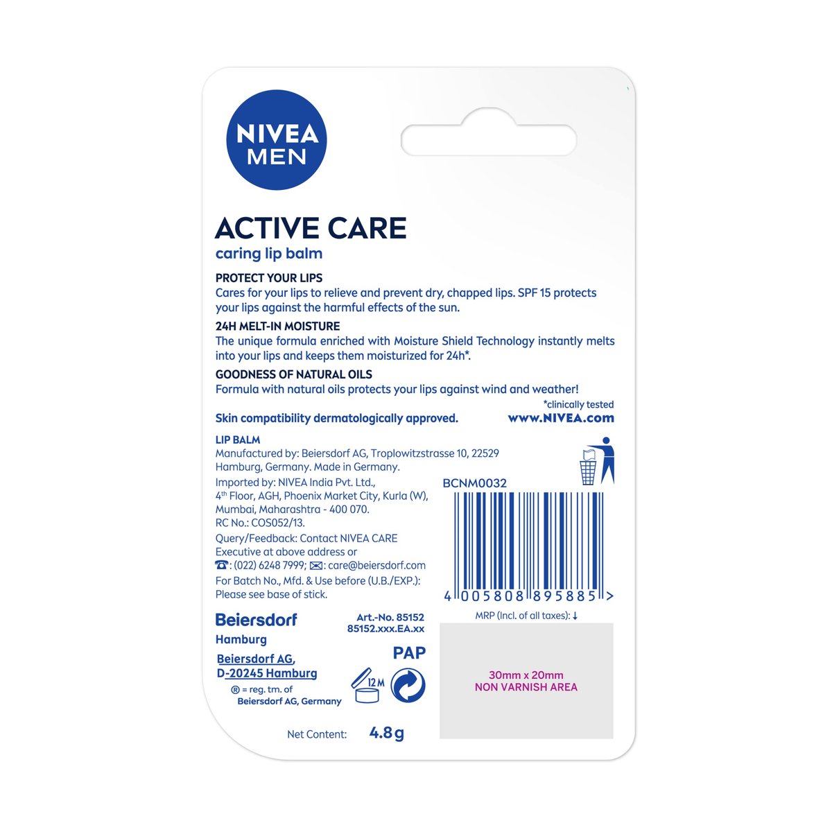NIVEA Men Active Care SPF 15 Lip Balm - Moisturizing Sun Protection for Dry Lips, 0.16 oz - görsel 11