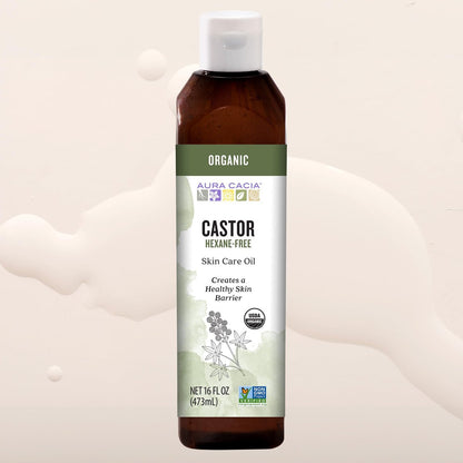 Aura Cacia Organic Castor Oil – 16 fl oz for Skin Care, Hair Care & Massage