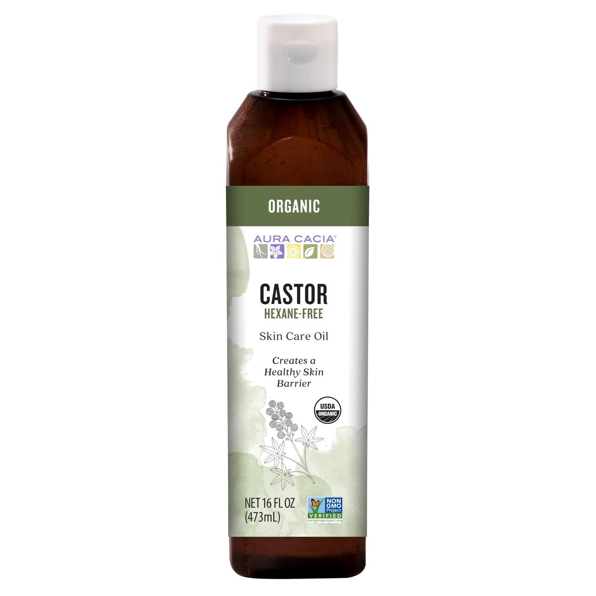 Aura Cacia Organic Castor Oil – 16 fl oz for Skin Care, Hair Care & Massage - görsel 1