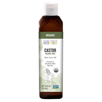 Aura Cacia Organic Castor Oil – 16 fl oz for Skin Care, Hair Care & Massage