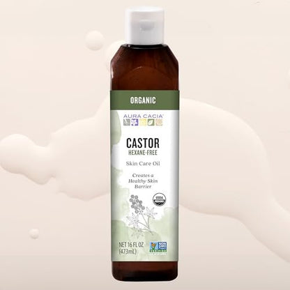 Aura Cacia Organic Castor Oil – 16 fl oz for Skin Care, Hair Care & Massage