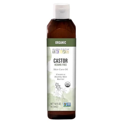 Aura Cacia Organic Castor Oil – 16 fl oz for Skin Care, Hair Care & Massage