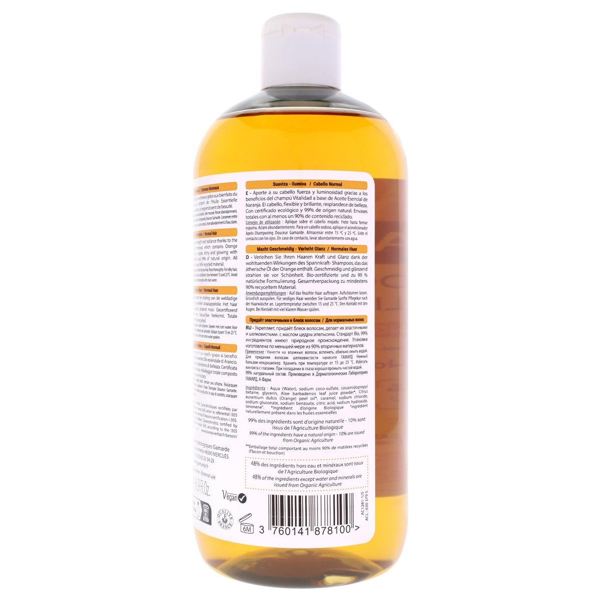 Gamarde Vitality Shampoo for Men with Aloe Vera and Coconut Oil - Strengthens and Shines, Orange Essential Oil - 16.9 oz - görsel 3
