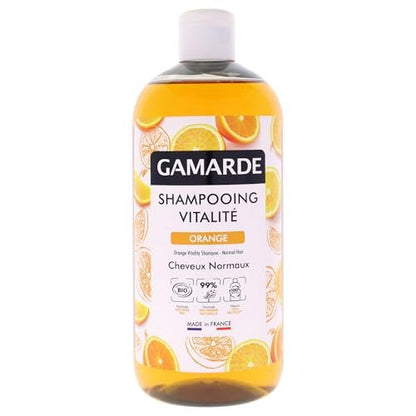 Gamarde Vitality Shampoo for Men with Aloe Vera and Coconut Oil - Strengthens and Shines, Orange Essential Oil - 16.9 oz