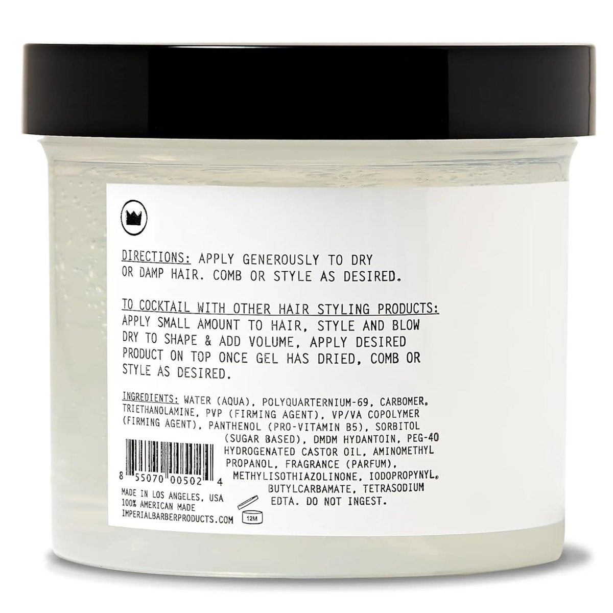 Imperial Barber Grade Gel Pomade - All Day Strong Hold, No Flaking, Water Based - Natural Men's Hair Styling Product 12 oz Avelisse