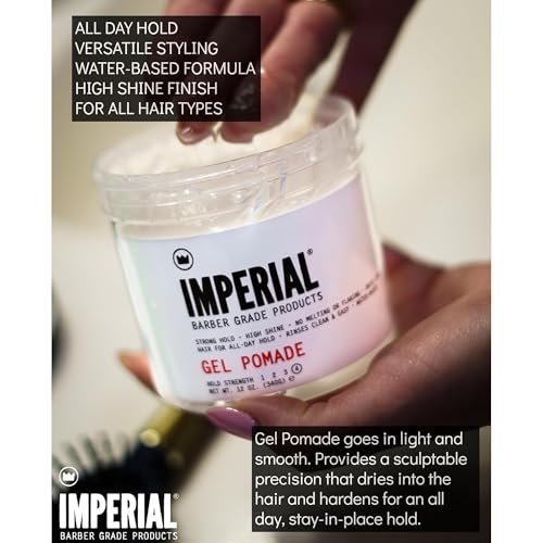 Imperial Barber Grade Gel Pomade - All Day Strong Hold, No Flaking, Water Based - Natural Men's Hair Styling Product 12 oz Avelisse