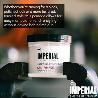 Imperial Barber Grade Gel Pomade - All Day Strong Hold, No Flaking, Water Based - Natural Men's Hair Styling Product 12 oz Avelisse