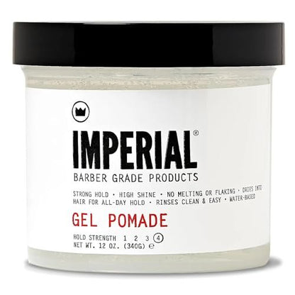 Imperial Barber Grade Gel Pomade - All Day Strong Hold, No Flaking, Water Based - Natural Men's Hair Styling Product 12 oz Avelisse