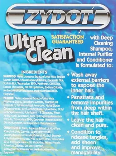 Zydot Ultra Clean Hair Detox Shampoo & Conditioner Kit – Deep Cleansing for Hair Shaft Detox Avelisse