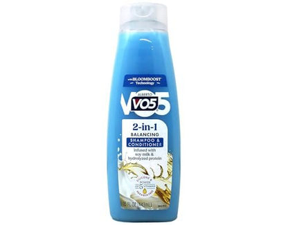 Alberto VO5 2 in 1 Moisturizing Shampoo and Conditioner, Softens and Shines, 12.5 oz Bottles (Pack of 6) Avelisse