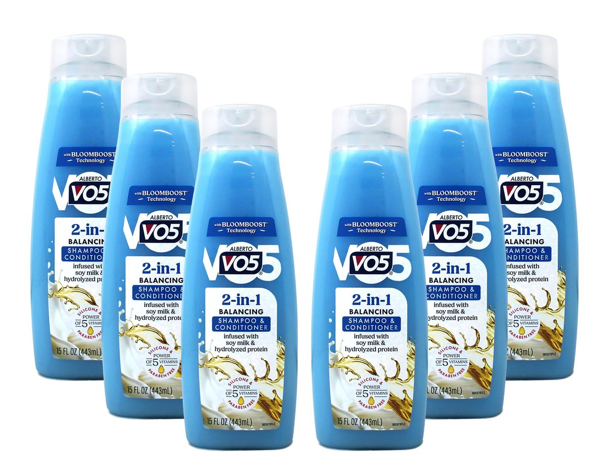 Alberto VO5 2 in 1 Moisturizing Shampoo and Conditioner, Softens and Shines, 12.5 oz Bottles (Pack of 6) Avelisse