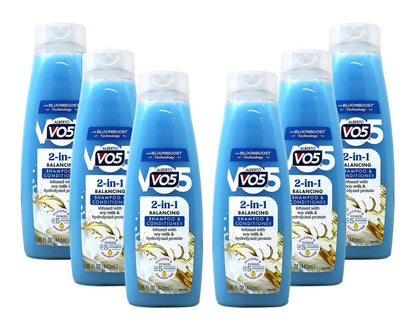 Alberto VO5 2 in 1 Moisturizing Shampoo and Conditioner, Softens and Shines, 12.5 oz Bottles (Pack of 6) Avelisse