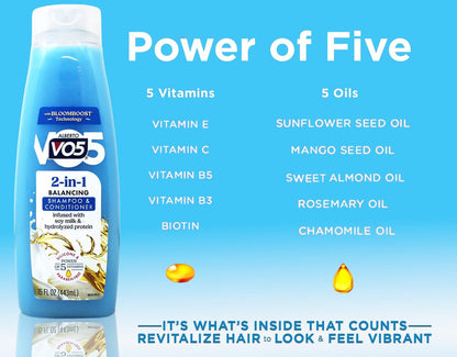Alberto VO5 2 in 1 Moisturizing Shampoo and Conditioner, Softens and Shines, 12.5 oz Bottles (Pack of 6) Avelisse