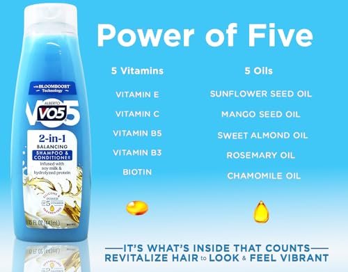 Alberto VO5 2 in 1 Moisturizing Shampoo and Conditioner, Softens and Shines, 12.5 oz Bottles (Pack of 6) Avelisse