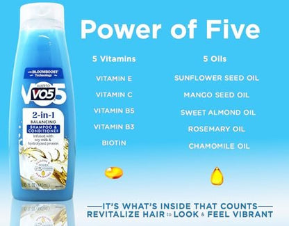 Alberto VO5 2 in 1 Moisturizing Shampoo and Conditioner, Softens and Shines, 12.5 oz Bottles (Pack of 6) Avelisse