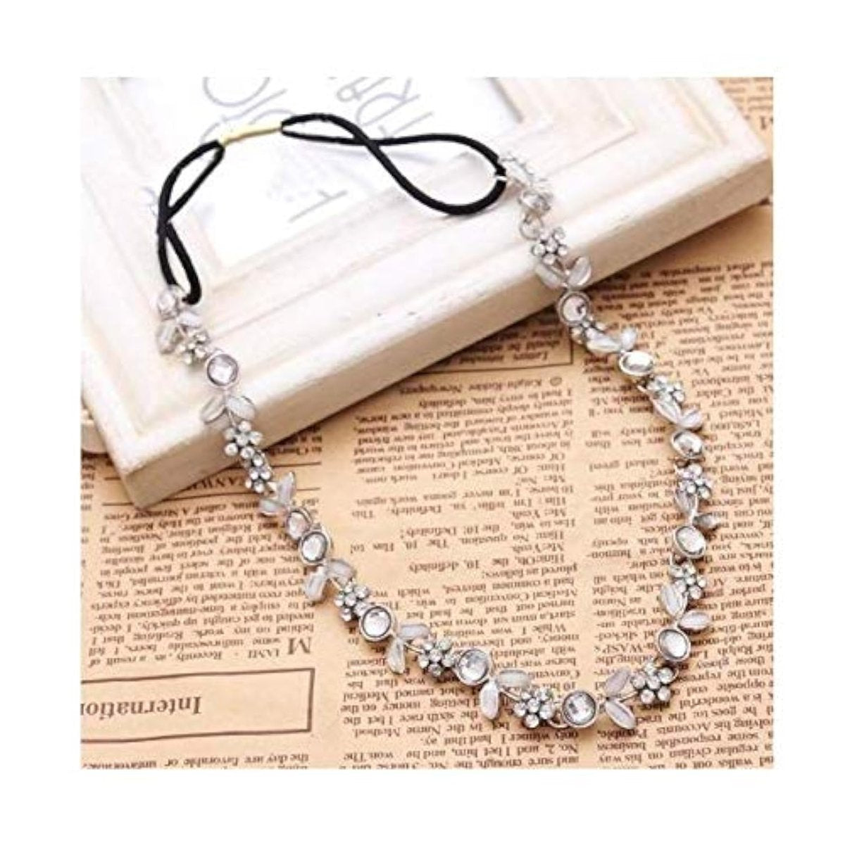 JOVANA Silver Rhinestone Flower Hair Band - Elastic Headband for Women, 1 Pack - görsel 1