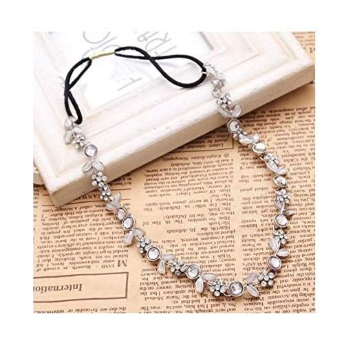 JOVANA Silver Rhinestone Flower Hair Band - Elastic Headband for Women, 1 Pack - görsel 3