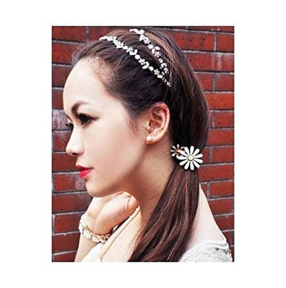 JOVANA Silver Rhinestone Flower Hair Band - Elastic Headband for Women, 1 Pack