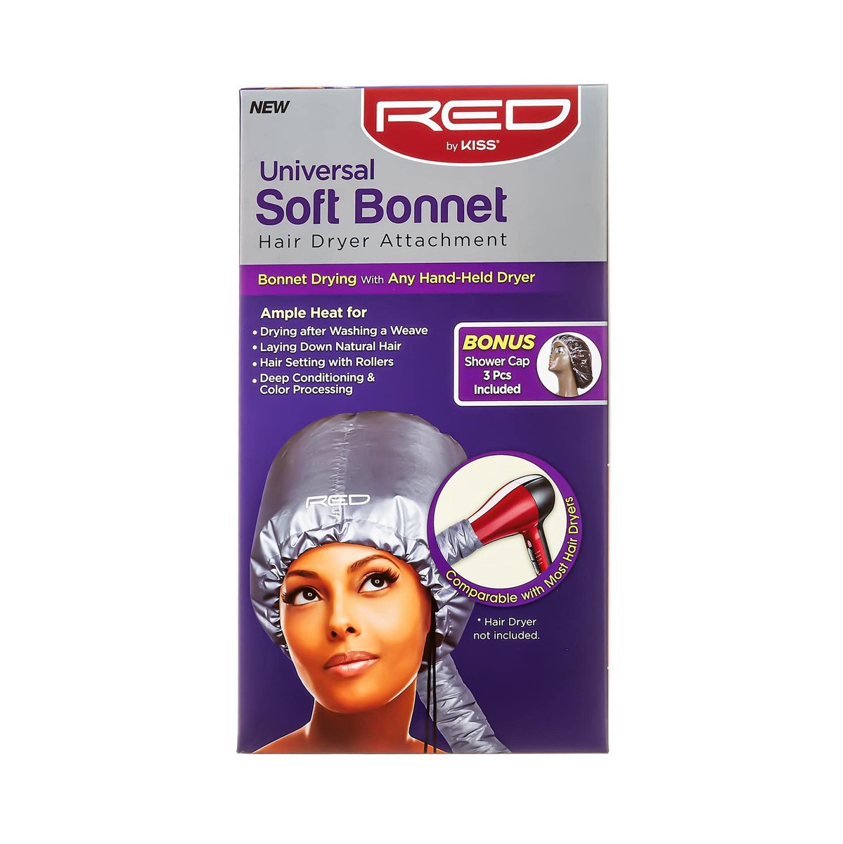Red by Kiss Universal Soft Bonnet Hair Dryer Attachment - 30" Hose, Adjustable Hood, Airflow Vent Technology for Extensions, Roller Sets, Deep Conditioning, Includes 3 Shower Caps - görsel 13