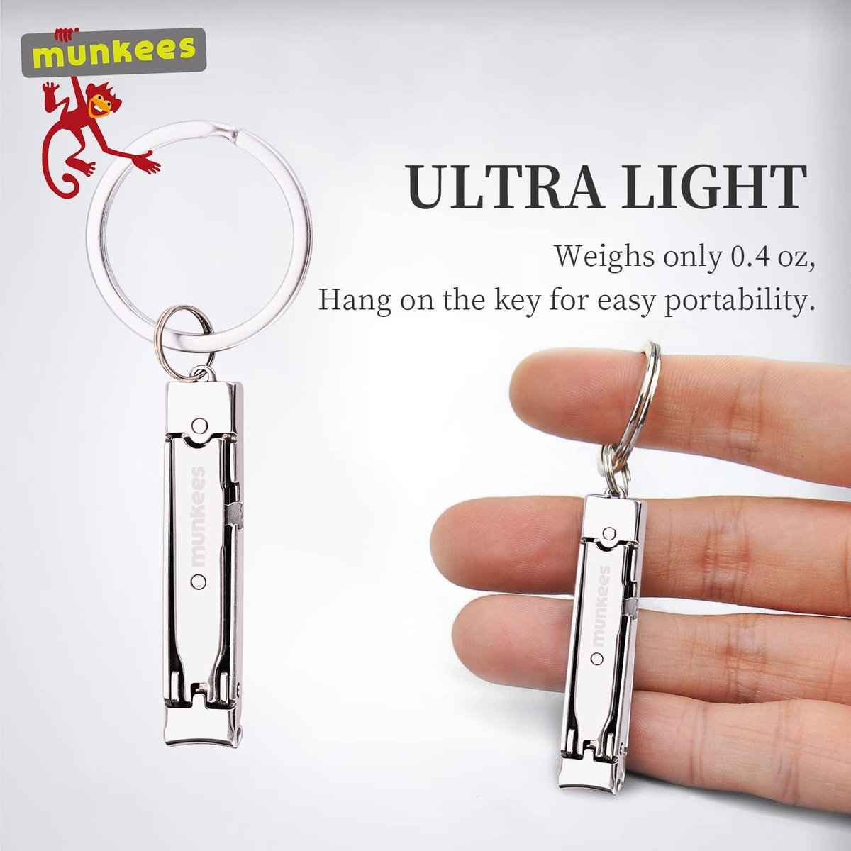 munkees Ultra-Thin Nail Clippers Keychain – Mini Foldable Nail Cutter with Key Ring, Stainless Steel, Portable for Travel & Outdoors (1-Pack) Avelisse