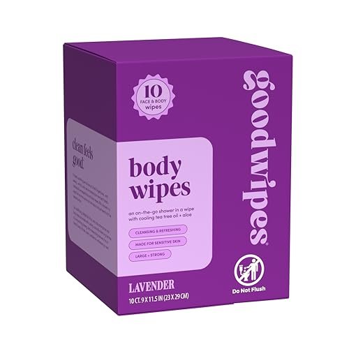 Goodwipes Body Wipes, Lavender, 10 Count – Plant-Based, Hypoallergenic, Aloe-Infused Rinse-Free Wipes for Face and Body - görsel 2