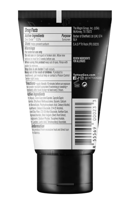 Tattoo Goo Zinc Oxide Mineral Sunscreen SPF 30 – Broad Spectrum UVA/UVB Protection, Tattoo Fade Shield, Non-Greasy, Fragrance-Free, 2 fl oz